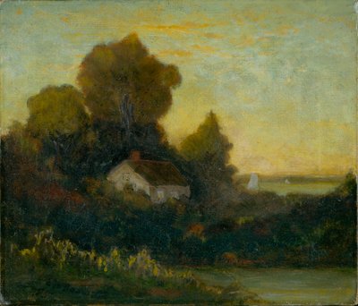 Ohne Titel (Haus im Wald nahe See) von Edward Mitchell Bannister