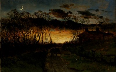 Ohne Titel (Sonnenuntergang mit Viertelmond und Bauernhaus) von Edward Mitchell Bannister
