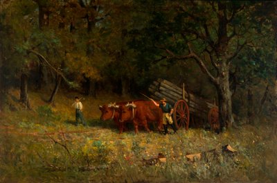 Unbetitelter Junge und Mann mit Ochsen von Edward Mitchell Bannister