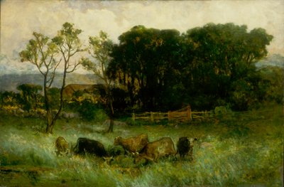 Ohne Titel, fünf Kühe auf der Weide, ca. 1884-1886 von Edward Mitchell Bannister