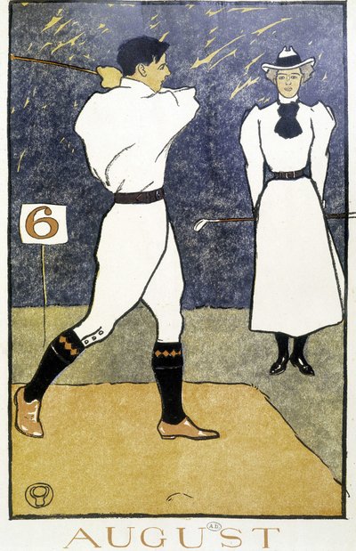 Paar spielt Golf - in „Golf Calendar“ von Edward Penfield von Edward Penfield