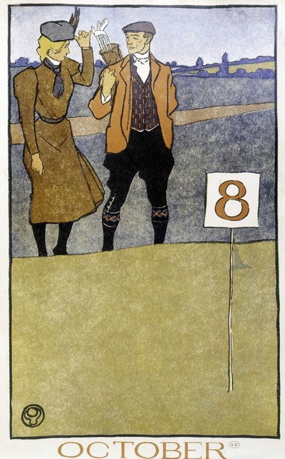 Paar beim Golfspielen - in „Golfkalender“ von Edward Penfield, Ed. 1899 von Edward Penfield