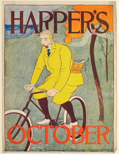 Mann im gelben Anzug auf Fahrrad, Oktober Harper