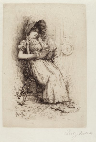 Ohne Titel (Junges Mädchen mit Hut, im Stuhl, lesend) von Edward Percy Moran