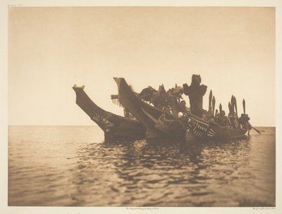 Maskierte Tänzer in Kanus-Qagyuhl A von Edward S. Curtis