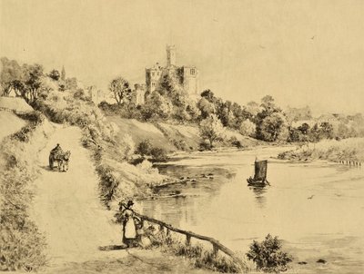 Der Coquet: Warkworth Castle von der Straße nach Amble, ca. 1880 (Radierung) von Edward Slocombe
