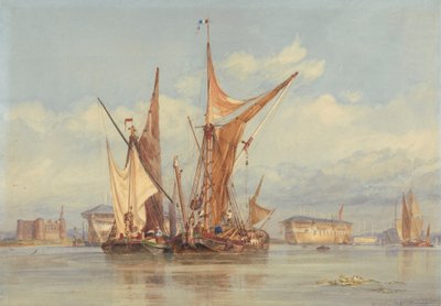 Bombensichere Batterie in der Nähe von Gillingham, an der Medway von Edward William Cooke