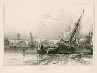 Neue London Bridge, von Billingsgate (Niedrigwasser), gezeichnet am 31. Juli 1832 von Edward William Cooke