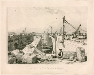 Die alten und neuen Londoner Brücken, 1830 von Edward William Cooke