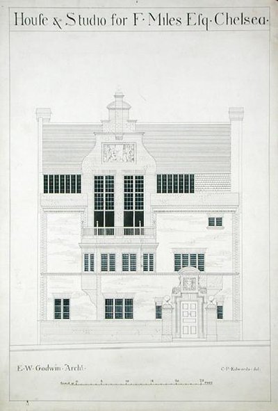 Haus und Studio für F. Miles Esq, Chelsea, graviert von C.P. Edwards von Edward William after Godwin