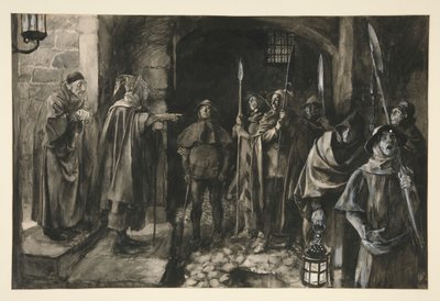 Dogberry und seine Gefährten mit einer Wache - Akt III, Szene III, Viel Lärm um nichts von Edwin Austin Abbey