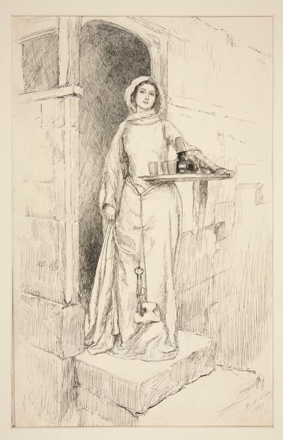 Enter Mistress Anne Page with wine - Akt I, Szene I, Die lustigen Weiber von Windsor von Edwin Austin Abbey