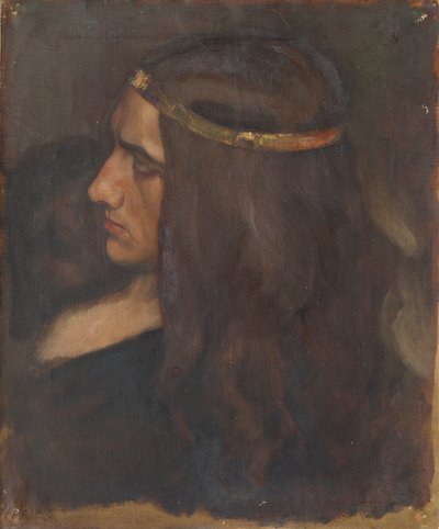 Figurenstudie von Hamlet, für die Theaterszene in Hamlet, Akt III, Szene II von Edwin Austin Abbey