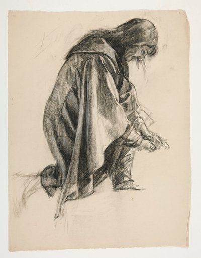 Figurenstudie für Sir Lancelot und Sir Bors rüsten Galahad mit seinen Sporen aus, aus Die Suche nach dem Heiligen Gral (zweite von fünfzehn Gemälden für die Boston Public Library, abgeschlossen 1901) von Edwin Austin Abbey