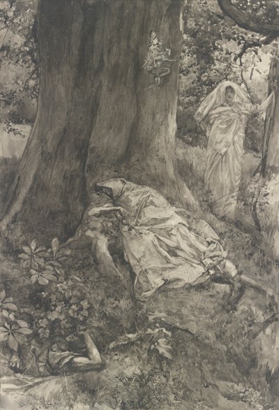 Hermia im Wald, Illustration für Akt III, Szene ii, Ein Sommernachtstraum von Edwin Austin Abbey