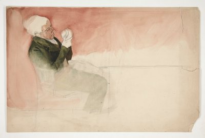 Mann sitzt und untersucht das Innere einer Schale - (unidentifizierte Illustration) von Edwin Austin Abbey