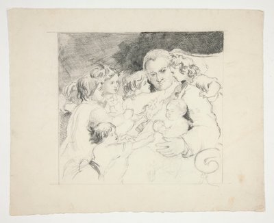 Mann mit Kindern um ihn herum - nicht identifizierte Illustration von Edwin Austin Abbey