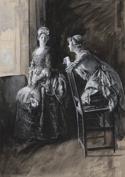 Miss Neville und Miss Hardcastle, Illustration für Oliver Goldsmith von Edwin Austin Abbey