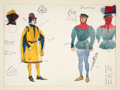 Olivier und Amiens, Kostümentwurf für Henry Irving von Edwin Austin Abbey