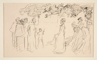 Menschen in mittelalterlicher Kleidung, draußen - nicht identifizierte Illustration von Edwin Austin Abbey