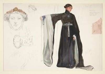 Richard II (in Schwarz), Kostümentwurf für Henry Irving von Edwin Austin Abbey