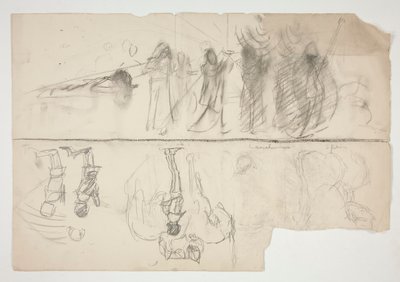 Blatt mit Skizzen für die Wandbildserie Die Suche nach dem Heiligen Gral in der Boston Public Library (recto); Unidentifizierte Skizze (verso) von Edwin Austin Abbey