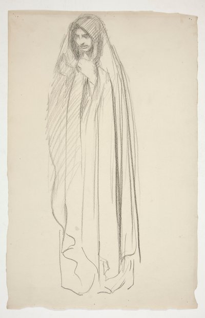 Skizze einer verhüllten weiblichen Figur für Drei Marien am Kreuz von Edwin Austin Abbey