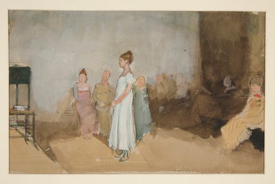 Skizze einer Frau in einem Innenraum - nicht identifizierte Illustration von Edwin Austin Abbey
