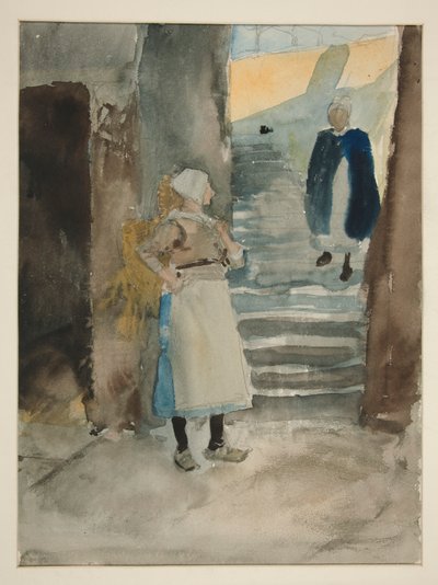 Straßenszene mit zwei Fischverkäuferinnen von Edwin Austin Abbey