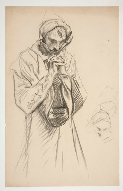 Studie einer bekleideten Figur, betend, für die Wandgemäldeserie Die Suche nach dem Heiligen Gral in der Boston Public Library von Edwin Austin Abbey