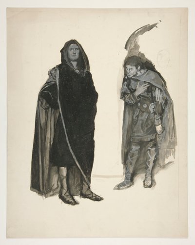 Zwei verhüllte Männer, Skizze für ein unidentifiziertes Shakespeare-Stück von Edwin Austin Abbey