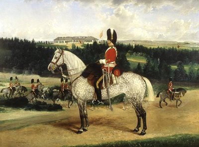 Ein Schwadron-Sergeant-Major, ein Kesseltrommler und ein Detachement der Scots Greys von Edwin Frederick Holt