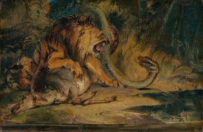 Löwe verteidigt seine Beute von Edwin Landseer