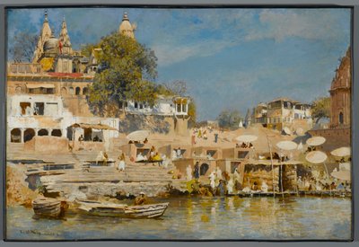 Tempel und Badeghat in Benares von Edwin Lord Weeks