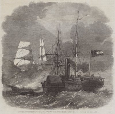 Zerstörung des Bundeshandelsmanns Harvey Birch durch die konföderierte Kriegsschaluppe Nashville von Edwin Weedon