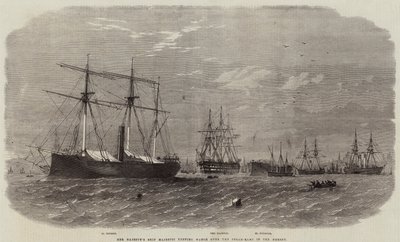 Ihr Majestäts Schiff Majestic hält Wache über die Dampframmen in der Mersey von Edwin Weedon