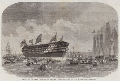 Stapellauf des HM Schraubendampfschiffs Royal Sovereign, 131 Kanonen, in Portsmouth von Edwin Weedon
