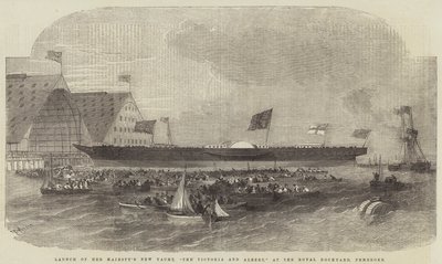 Stapellauf der neuen Yacht Ihrer Majestät, der Victoria und Albert, in der königlichen Werft von Pembroke von Edwin Weedon