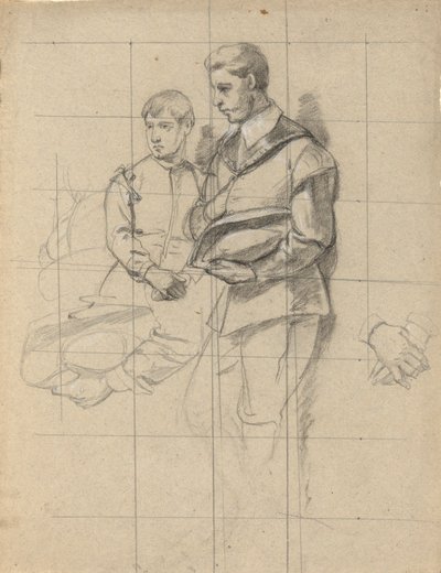 Zwei Figuren, Skizze für die Unterzeichnung des Vertrags in der Kabine der Mayflower von Edwin White