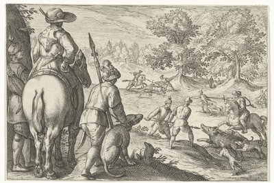 Landschaft mit Wildschweinjagd von Egbert Jansz.