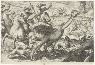 Landschaft mit Straußenjagd von Egbert Jansz.