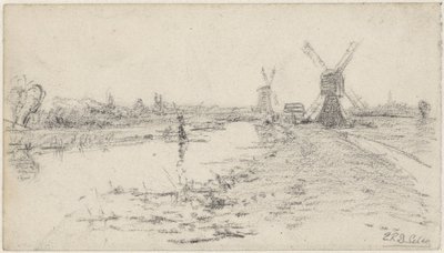 Landschaft mit Fluss und zwei Mühlen von Egbert Rubertus Derk Schaap