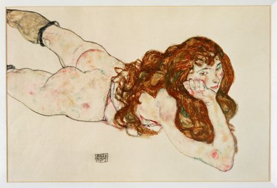 Am Bauch liegender weiblicher Akt von Egon Schiele