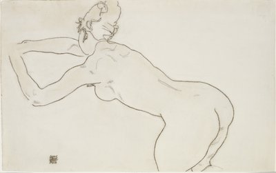 Weiblicher Akt, kniend und nach links gebeugt, 1918 von Egon Schiele