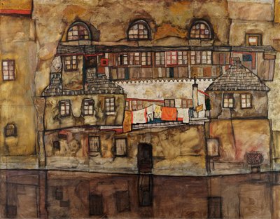 Häuserwand am Fluss von Egon Schiele
