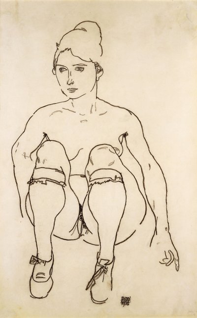 Sitzender Akt mit Schuhen und Strümpfen, 1918 von Egon Schiele