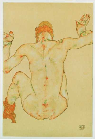 Sitzender weiblicher Akt, Rückansicht von Egon Schiele