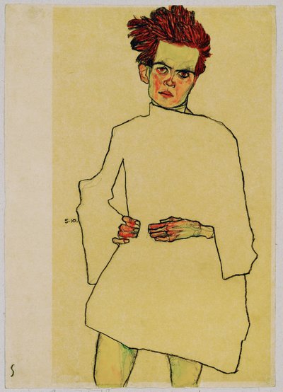 Selbstporträt mit Hemd von Egon Schiele