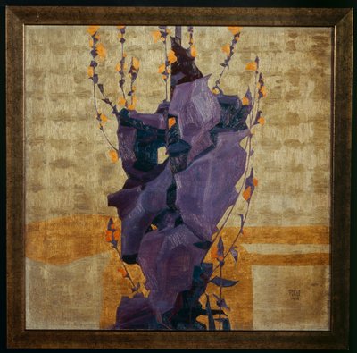 Stilisierte Blume vor dekorativem Hintergrund von Egon Schiele