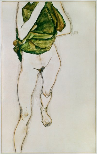 Schreitender Torso im grünen Hemd von Egon Schiele